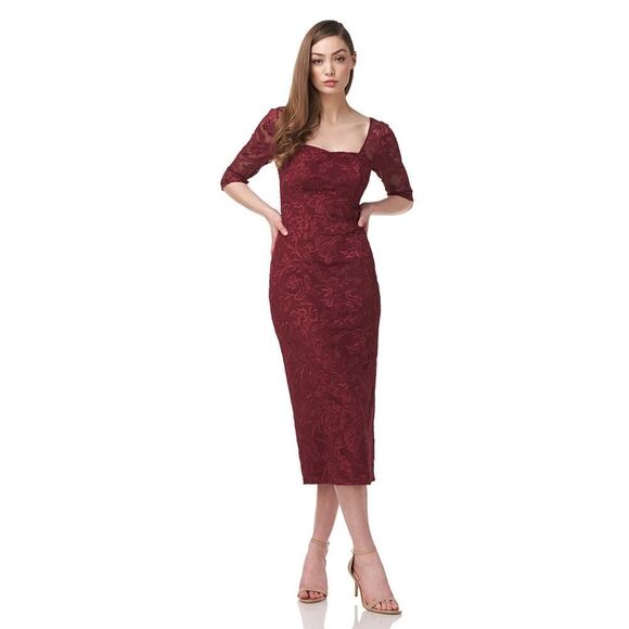 JS Collections Elle Sweetheart Tea Length Dress Women's 10 Burgundy Midi NWOT - Picture 1 of 10